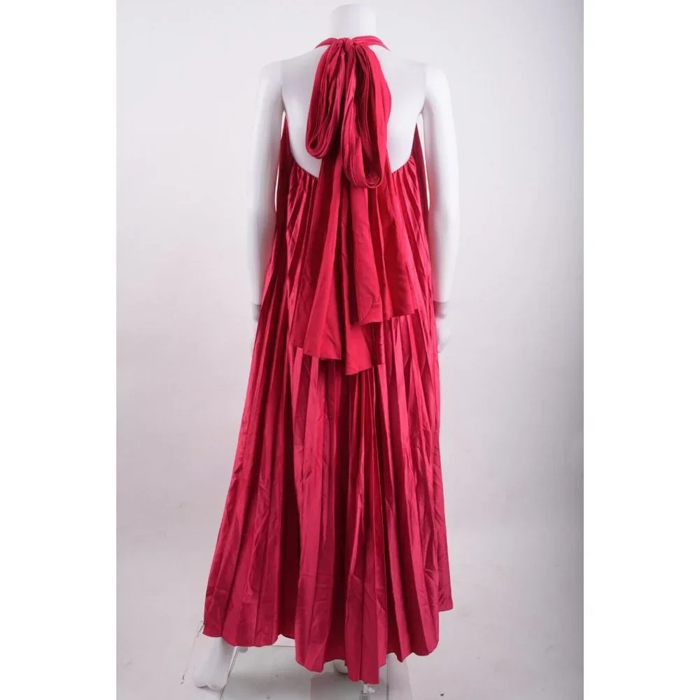 Massimo Dutti Studio Women Halter Maxi Dress S Pleated Pink Fuchsia 9012/952 NWT_6